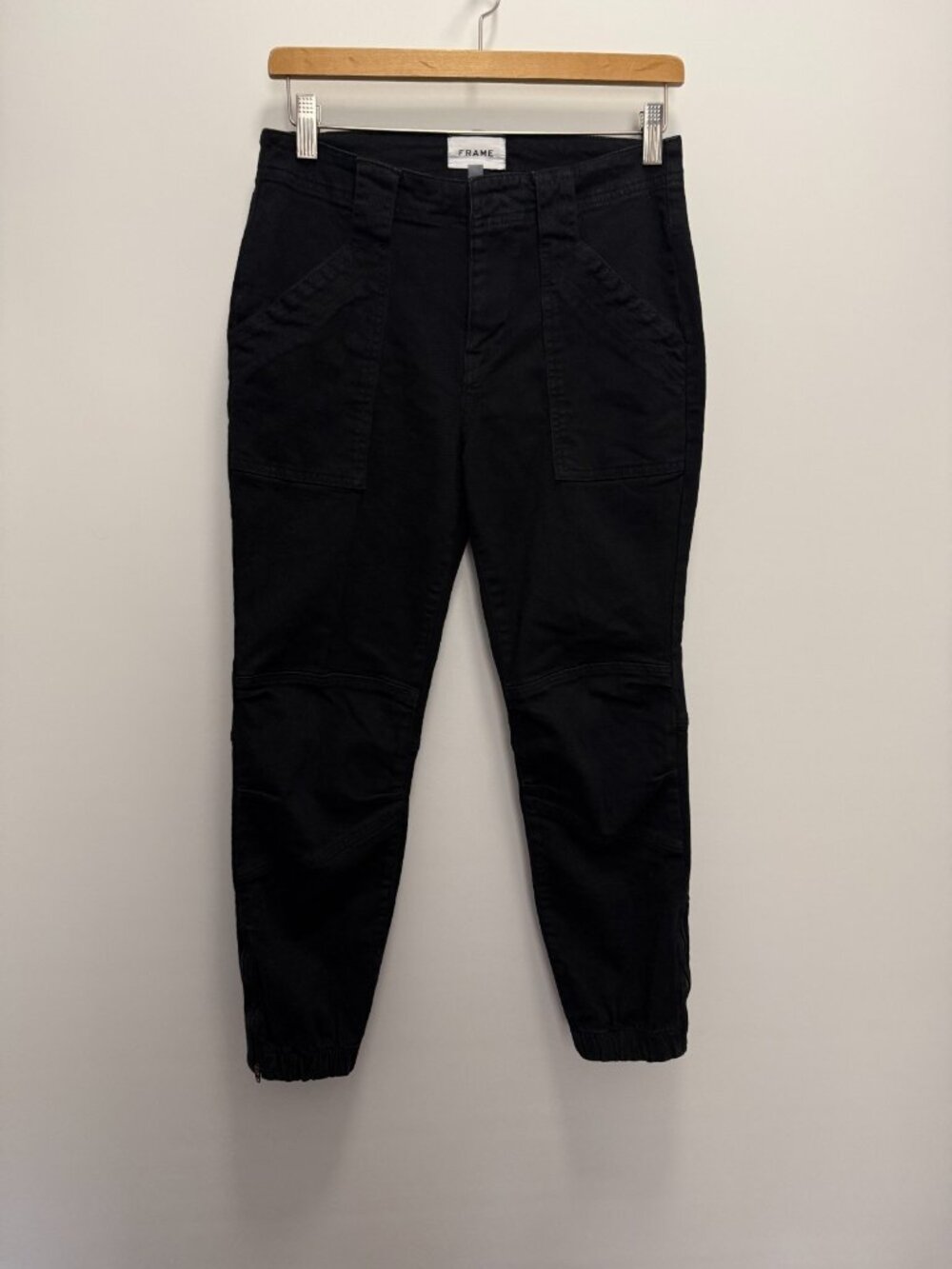 FRAME Denim Le High Skinny Cargo Joggers Black Ankle Zip Women's Size 28